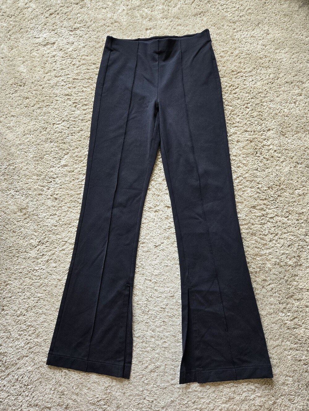 Athleta Greenwich Flare Pants Womens M Black Pull On Hem Slit